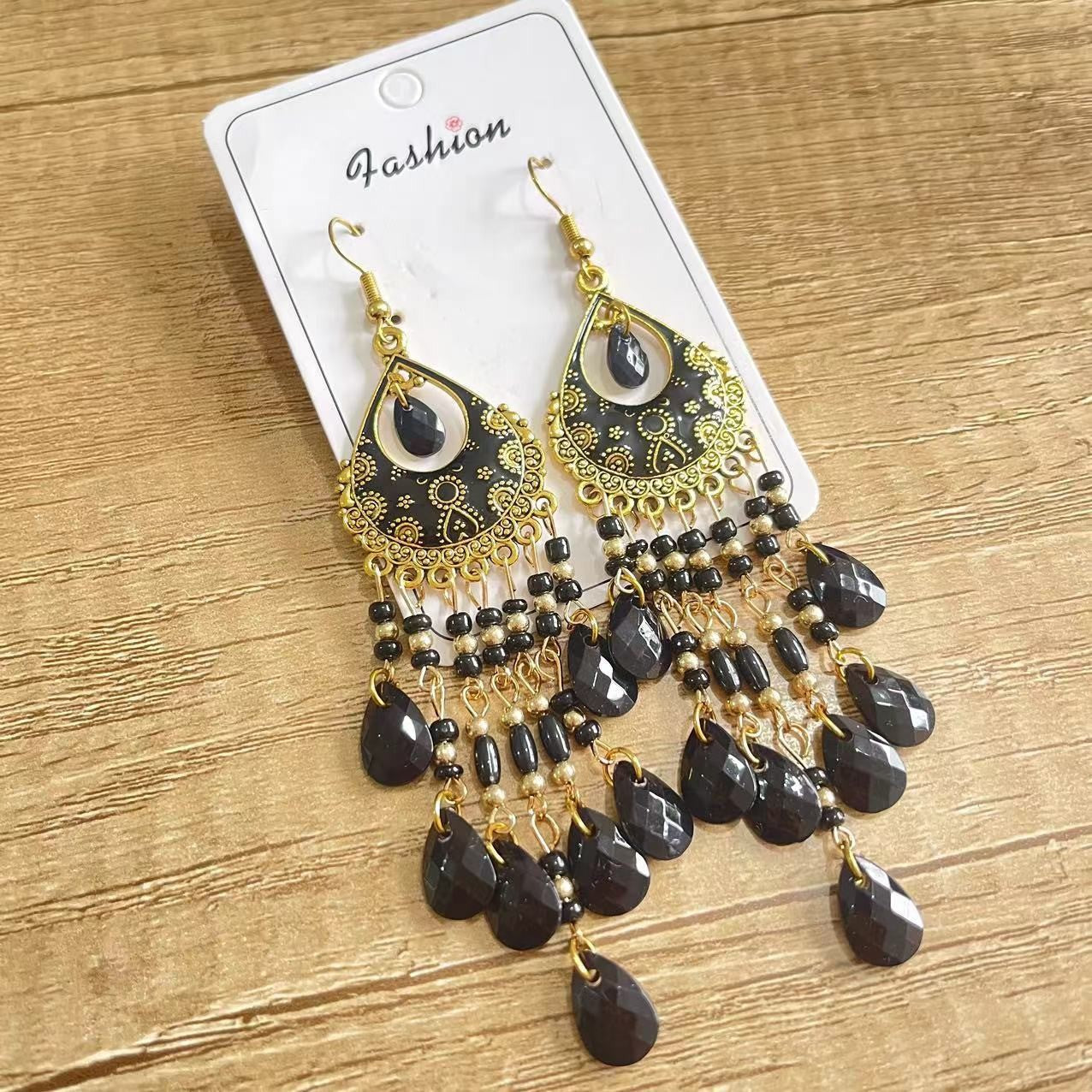 Ethnic Style Tassel Long Bohemian Crystal Yunnan Summer Earrings