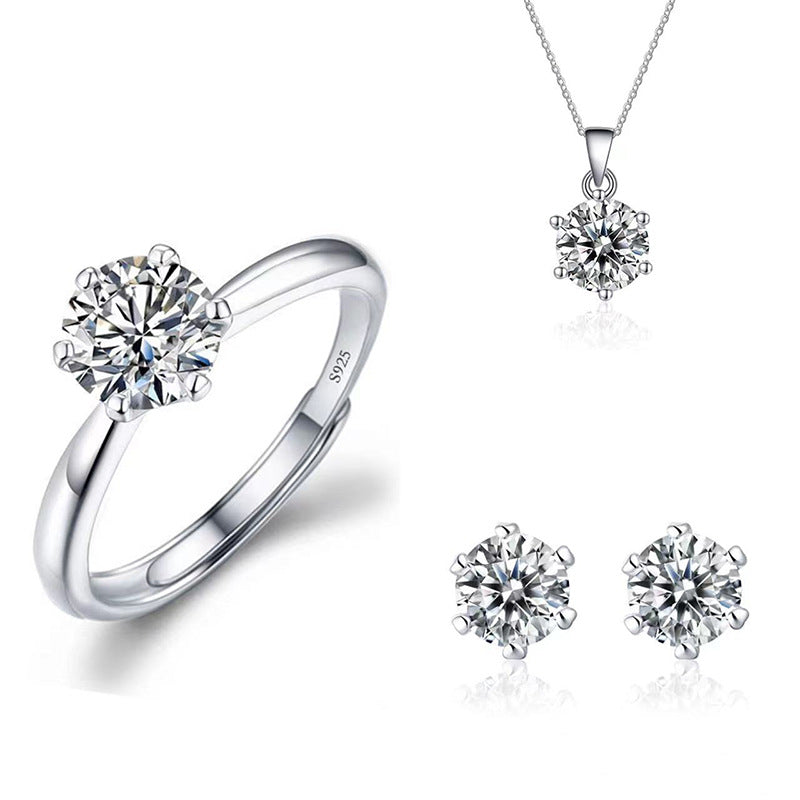 Three-piece Imitation Moissanite Classic Zircon Trendy Jewelry Set