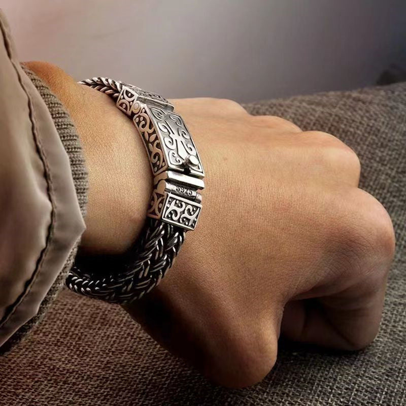 Bracelets dominateurs vintage thaïlandais tissés à la main pour hommes, larges et épais, tendance
