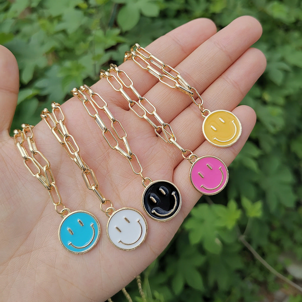 Creative Alloy Oil Dripping Smiley Face Necklaces