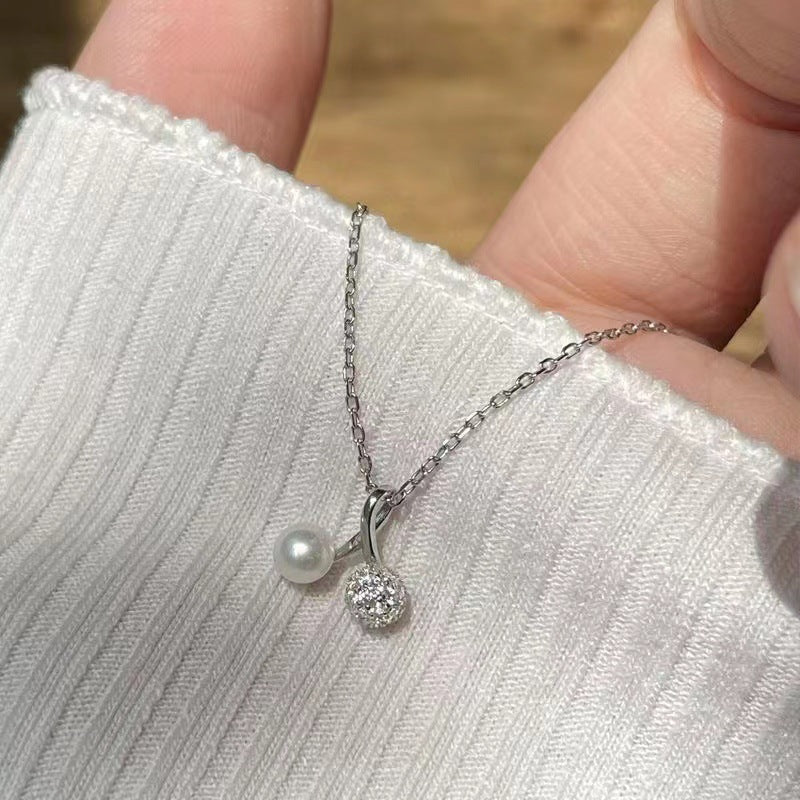 Rhinestone Pearl Cherry Female Summer Clavicle Chain Simple Light Luxury Necklace