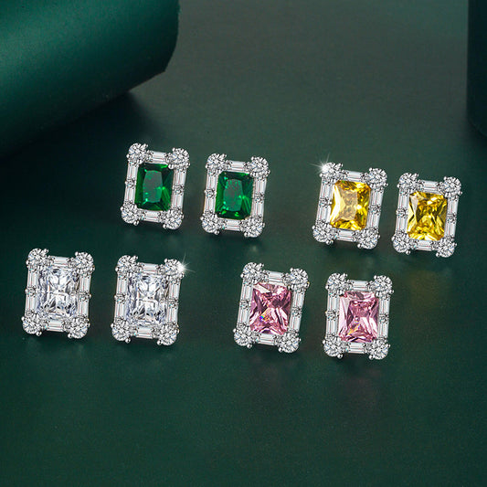 Vintage Emerald Crystal Female Pink Zircon Earrings