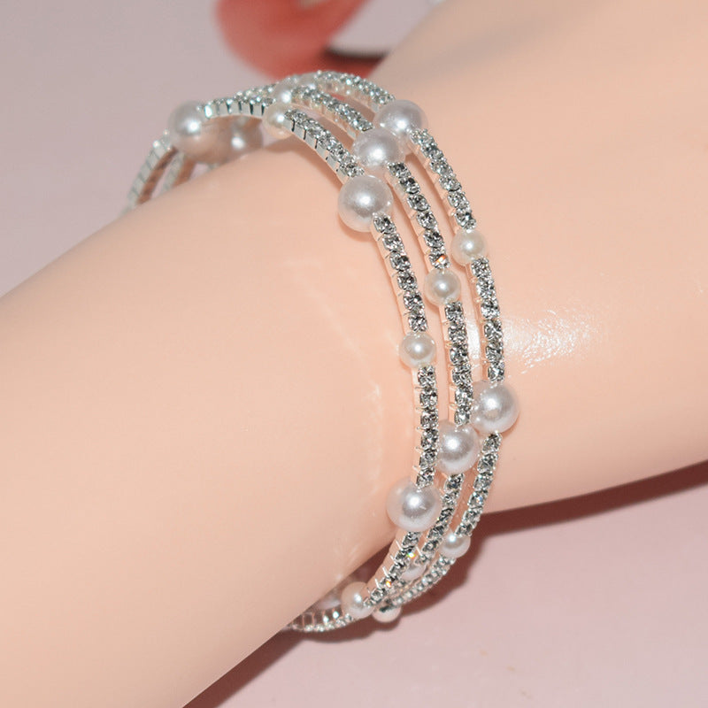 Trend Open Pearl Rhinestone Everyday Joker Bracelet