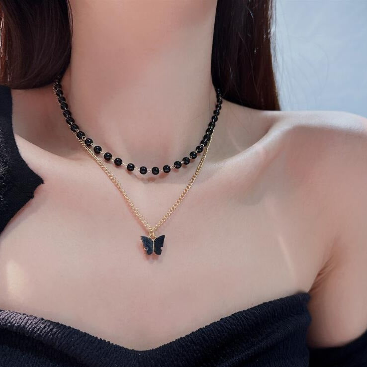 Women's Black Butterfly Short Clavicle Chain Hot Necklaces