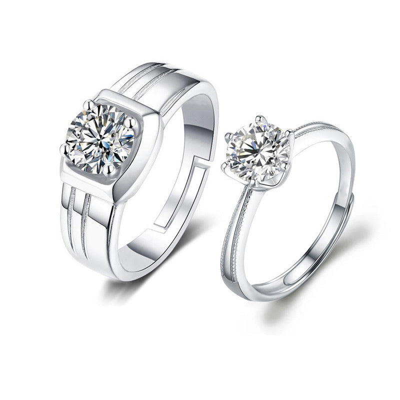 Women's Couple Imitation Moissanite Opening Adjustable Man's Proposal Wedding Valentine's Day Ring