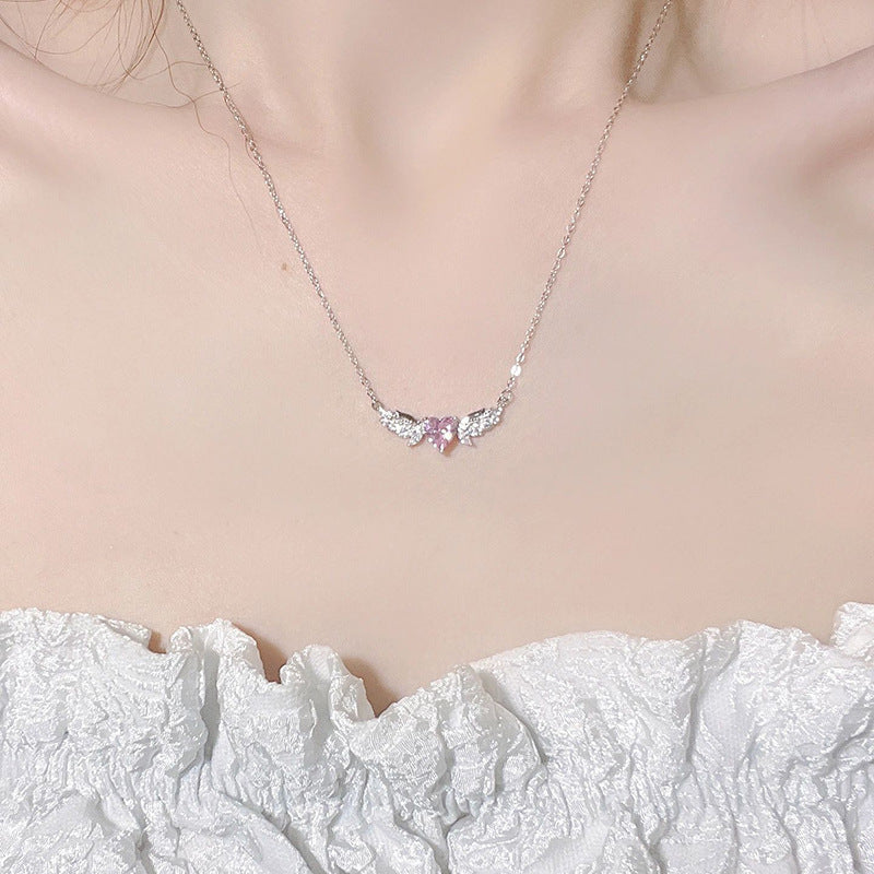 Inlaid Pink Diamond Love Design Angel Clavicle Necklaces