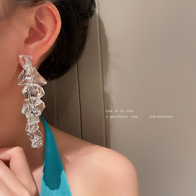 Artificial Acrylic Ice Cubes Retro Long High Earrings