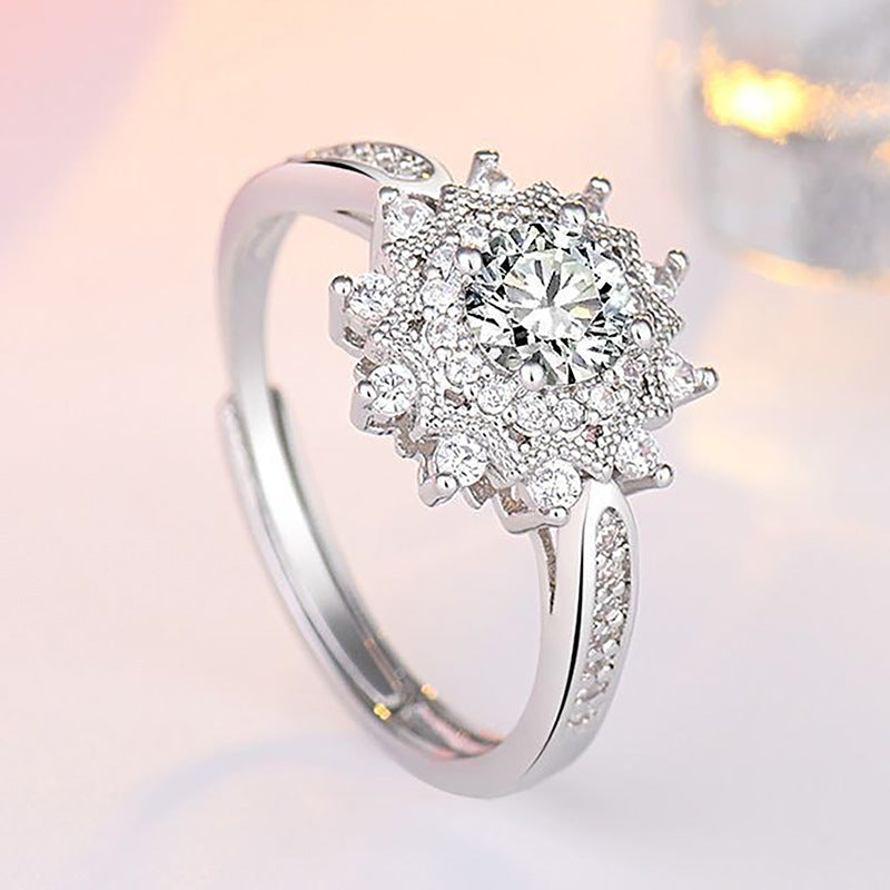 Creative Moissanite Snowflake Wedding Diamond Adjustable Rings