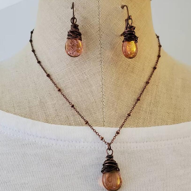 Women's Fashion Vintage Water Drop Lantern Glass Jewelry Set