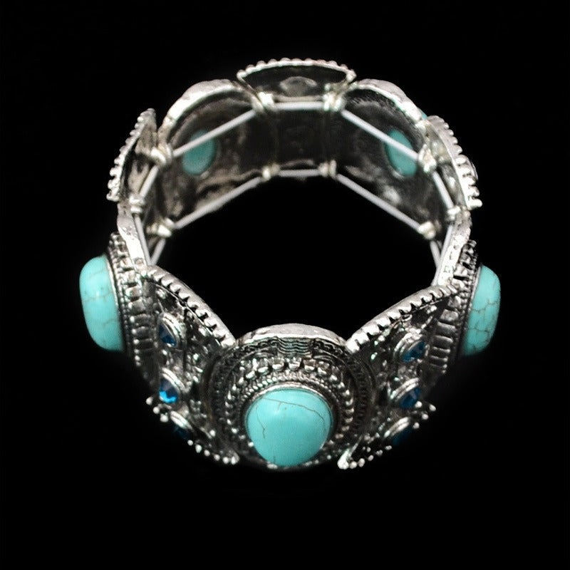 Fashion Retro Textured Hollow Inlaid Turquoise Bracelets