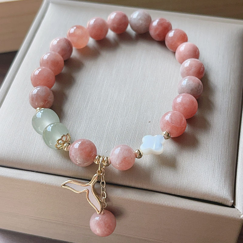 Bracelets à cordes avec pendentif en pierre rose pour femmes, Simple, rétro, boucle de paix, pièce de monnaie