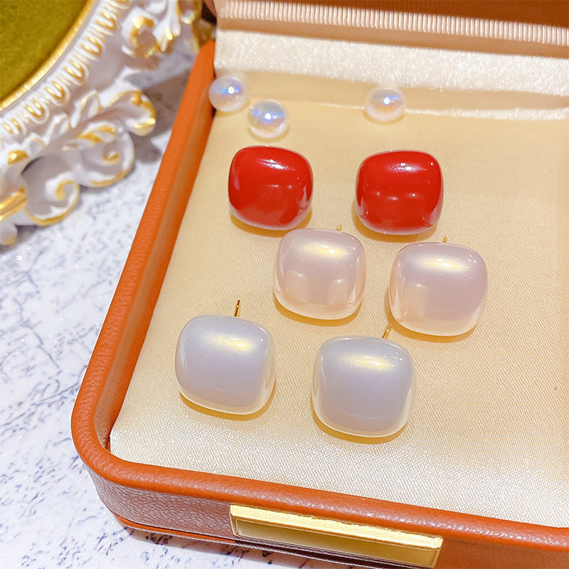 Sier Needle High-grade Temperament Cube Sugar Geometric Pearl Rings