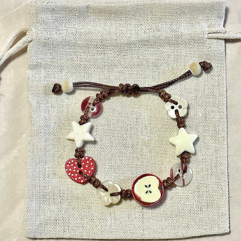 Apple Paradise Hand-woven Niche Colorful Beaded Button Cute Sweet Bracelet