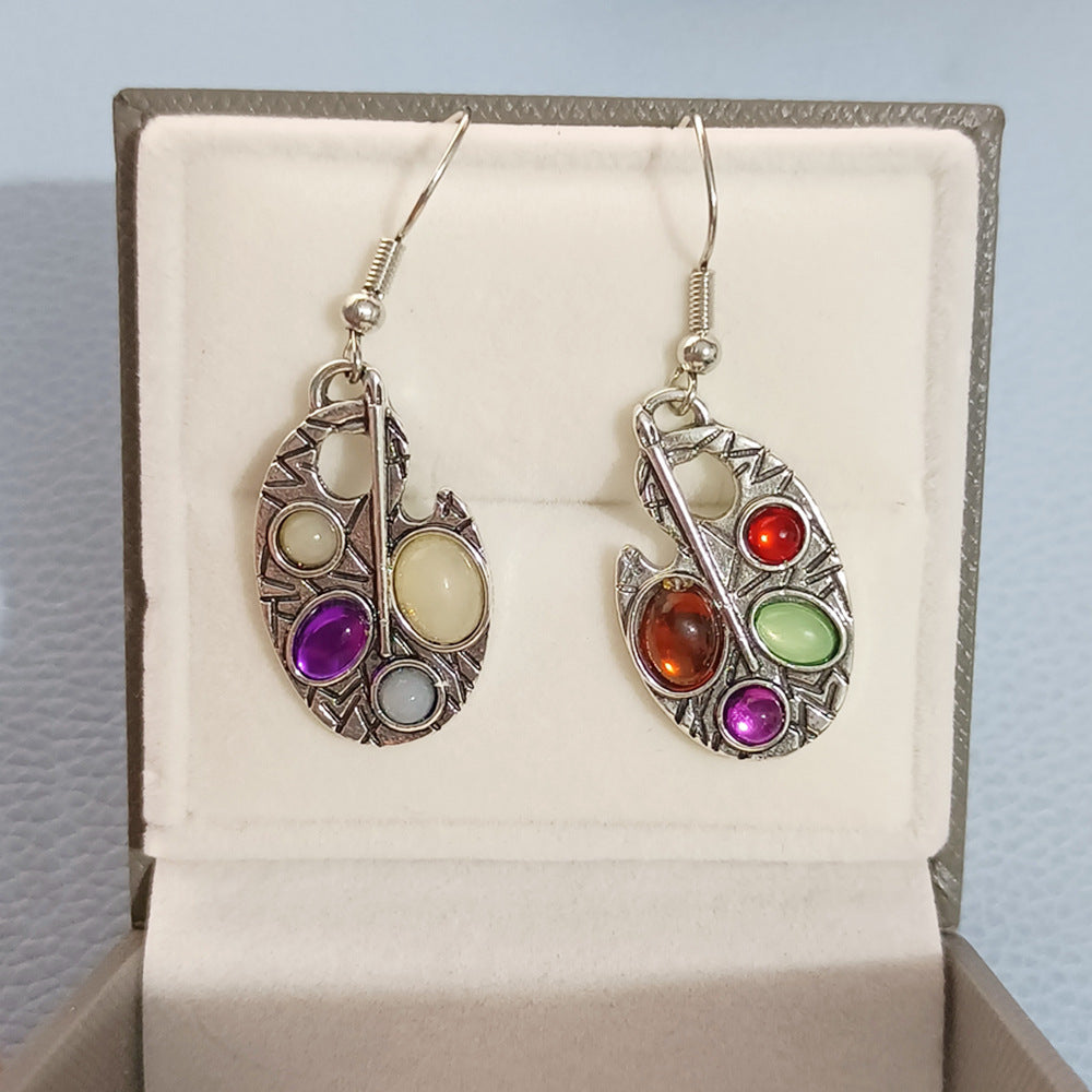 Women's Artistic Green Simple Mixed Color Painting Board Personalized Exquisite Chic Earrings