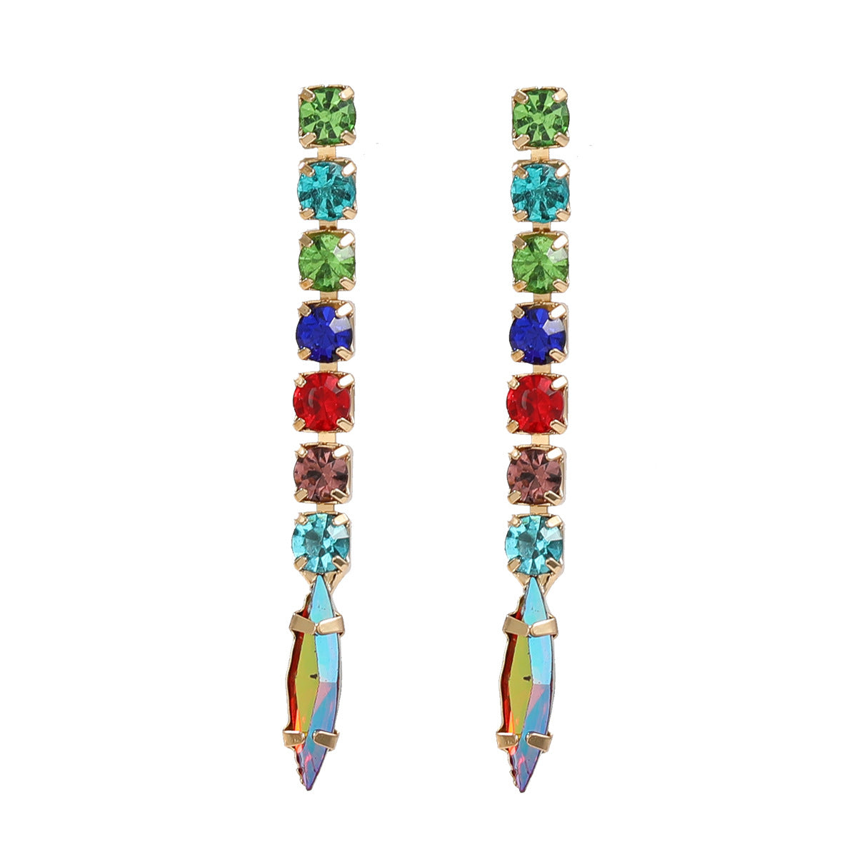 Stylish Colored Diamond Alloy Long Party Earrings