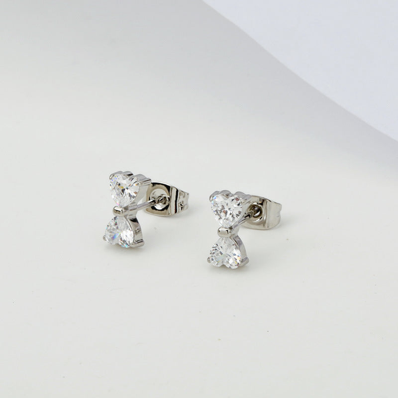 Women's Titanium Steel Inlaid Zircon Four Leaf Clover Ear High-grade Gold Stud Earrings
