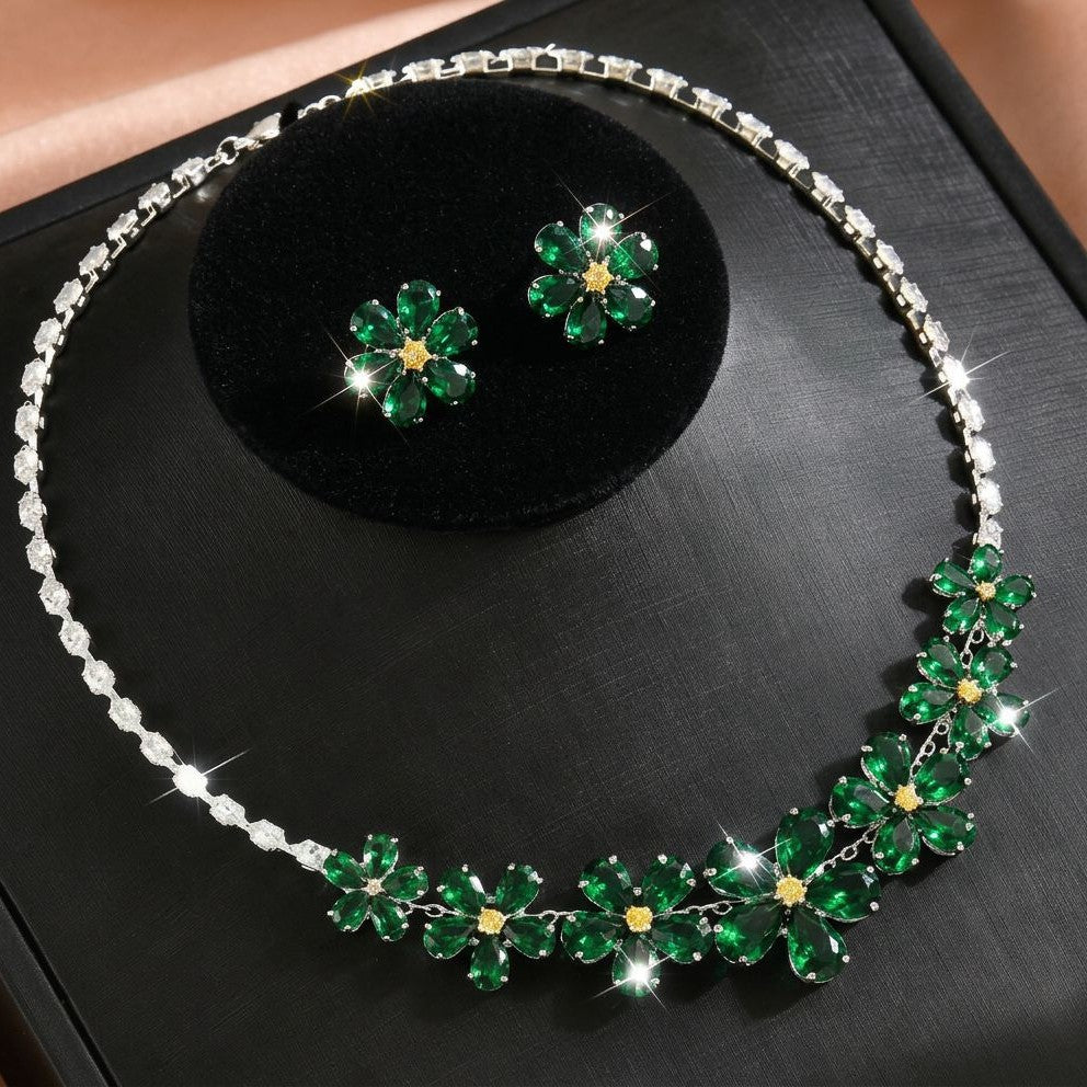 Fashion Trend Zircon Luxury Suite Flower Jewelry Set