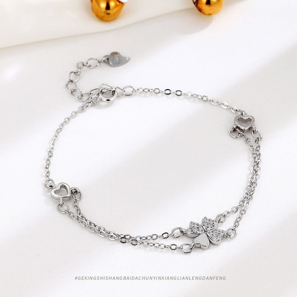 Damen Temperament Ornament Sterling Silber Kleeblatt Licht Luxus Armbänder