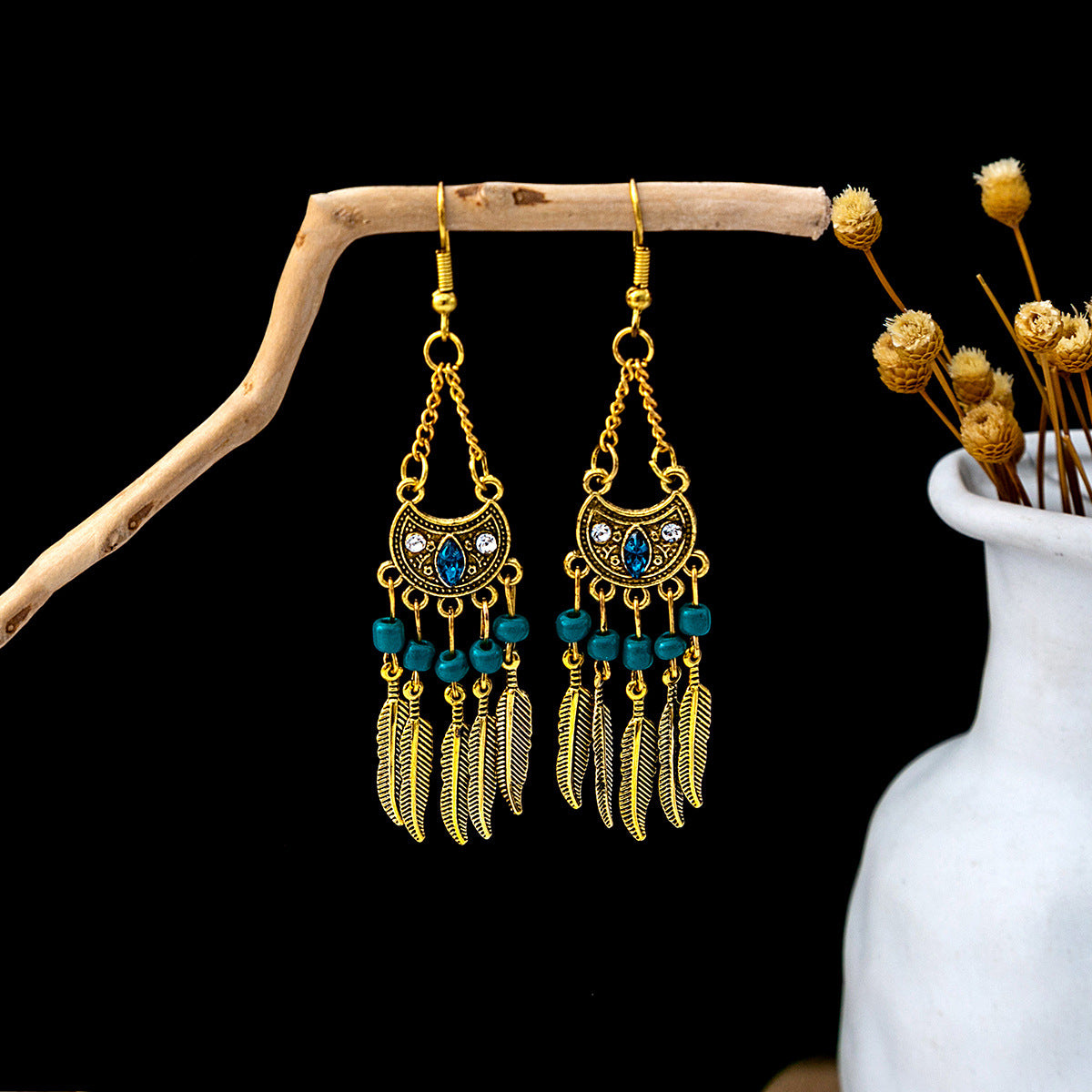 Style Peacock Golden Bell Tassel Bohemian Earrings