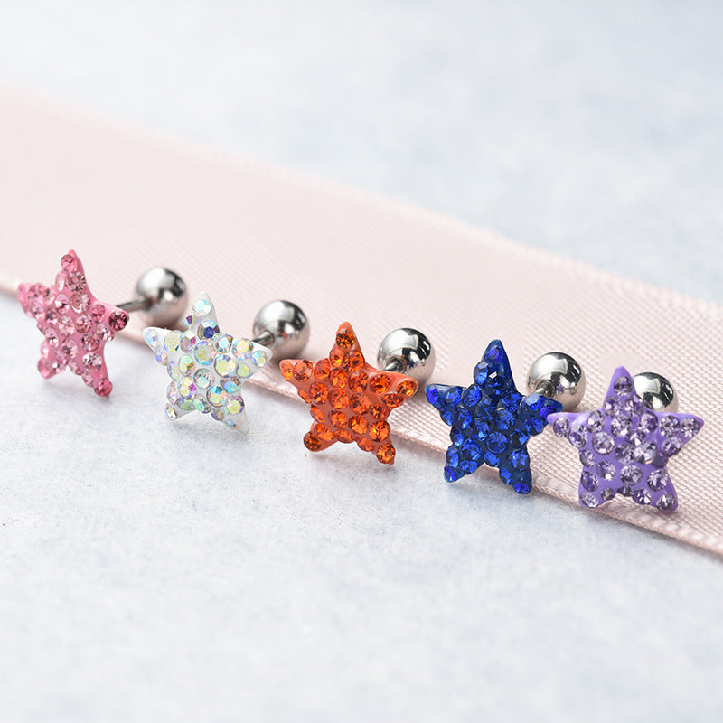 Trend Five-pointed Star Ear Bone Double-headed Spiral Titanium Steel Stud Earrings