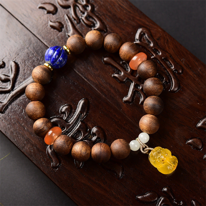 Men's Butter Gold Silk Yellow Chess Nan Eaglewood Rosary Female Bracelets