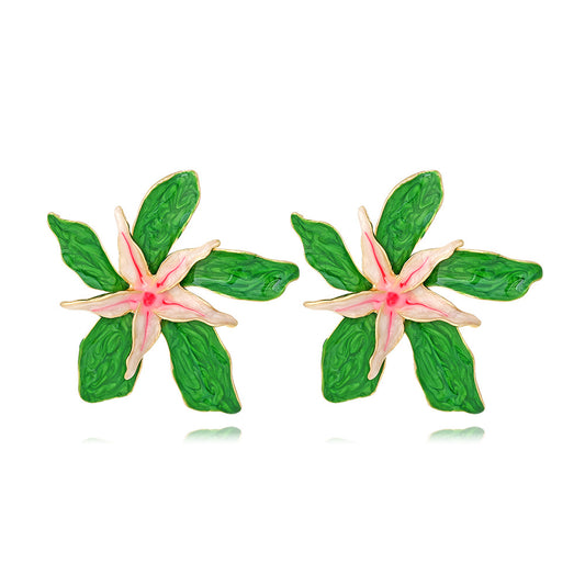 Exaggerated Alloy Glaze Flowers Unique Super Fairy Mori Style Enamel Earrings