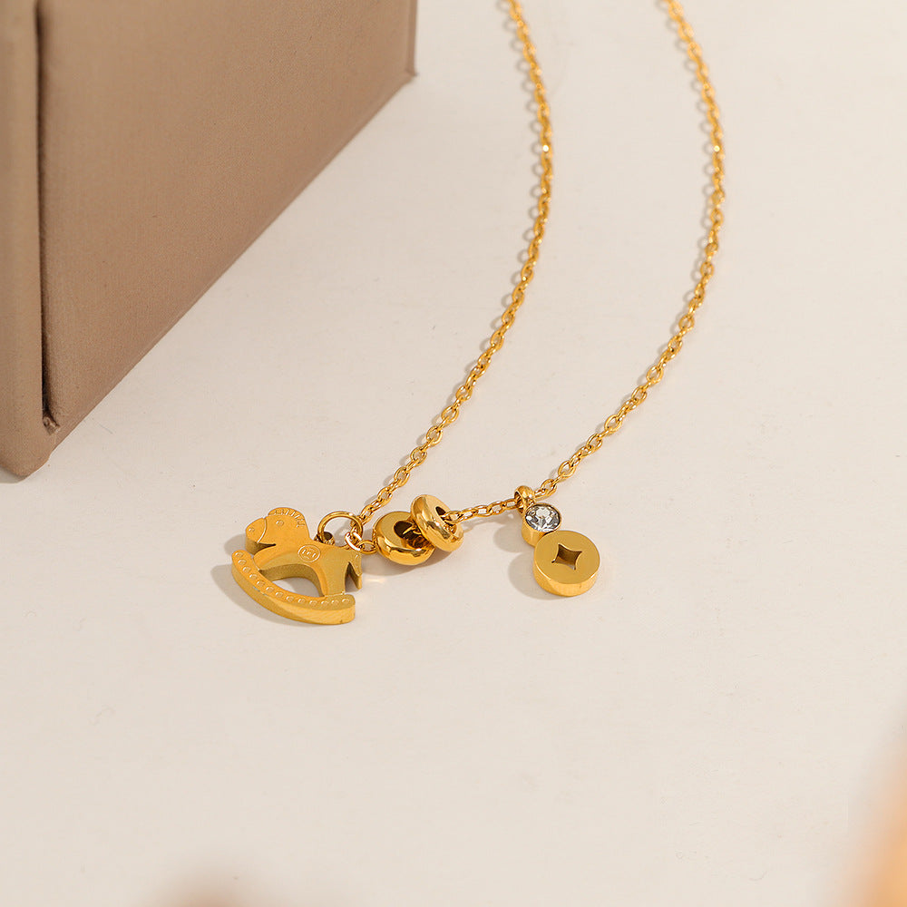 Rich Single Diamond Female Niche Design Titanium Steel No Fading Necklace
