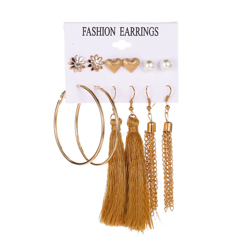 Retro Geometric Hollow Bohemian Ethnic Style Fashion Three-piece Earrings