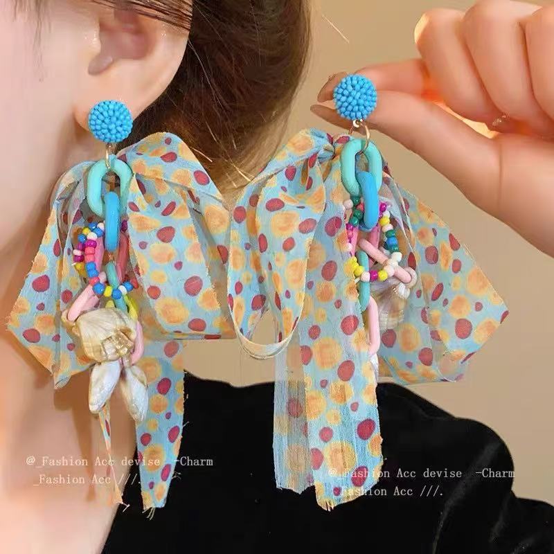 Fresh Blue Fabric Flower Elegant Sweet Rings