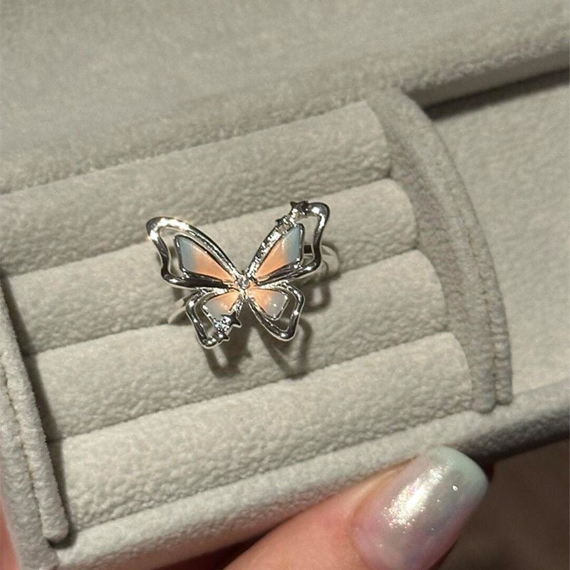 Dopamine Multicolor Cutout 3d Butterfly Sweet Cool Personality Niche Index Ring