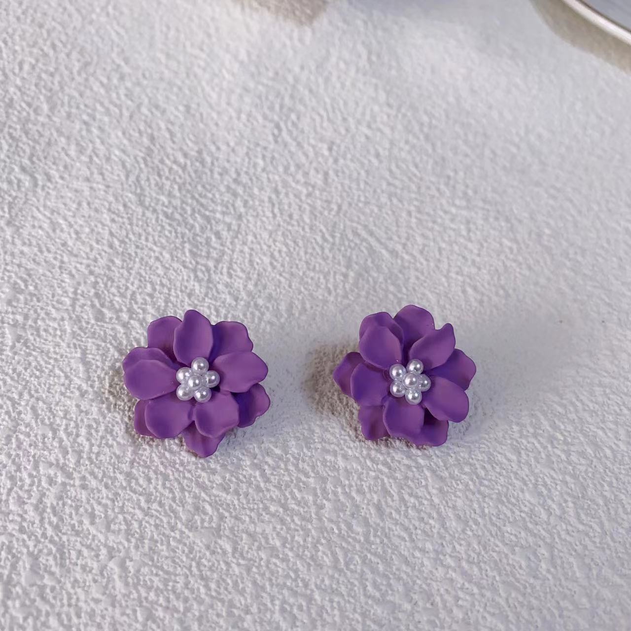 Sier Needle Korean Style Purple Resin Flower Design Light Luxury Rings
