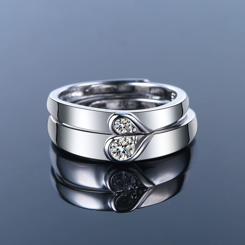 Women's & Men's Style Couple Sier Plated Open Live Rings