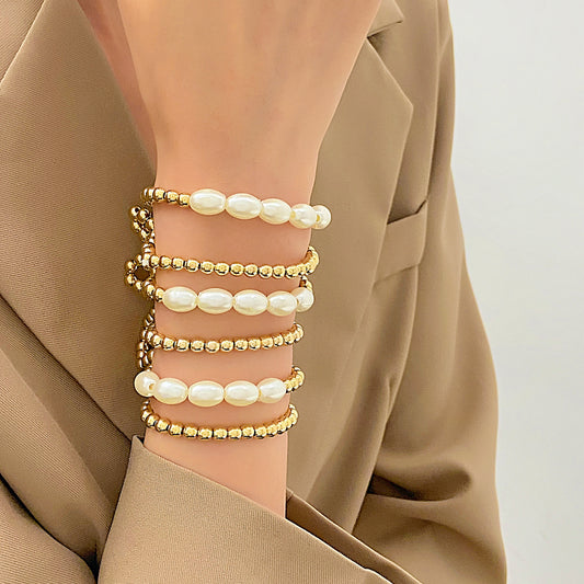 Women's Simple Style Imitation Pearl Suit Cold Geometric Bracelets