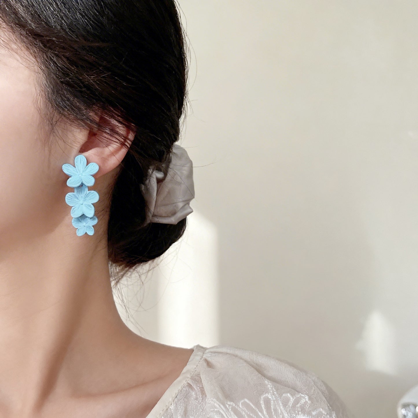 Coil Korean Style Mori Light Blue Small Pattern Eardrops Fresh Earrings
