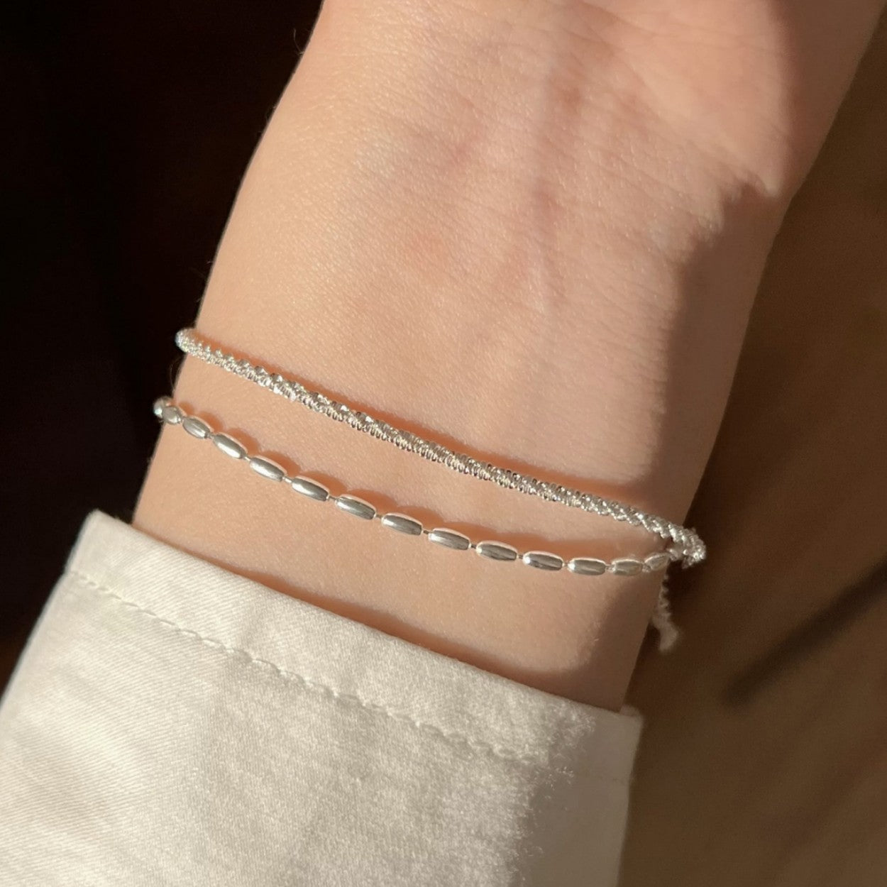 Of Rice Female Plain Sier Style Twin Bracelet