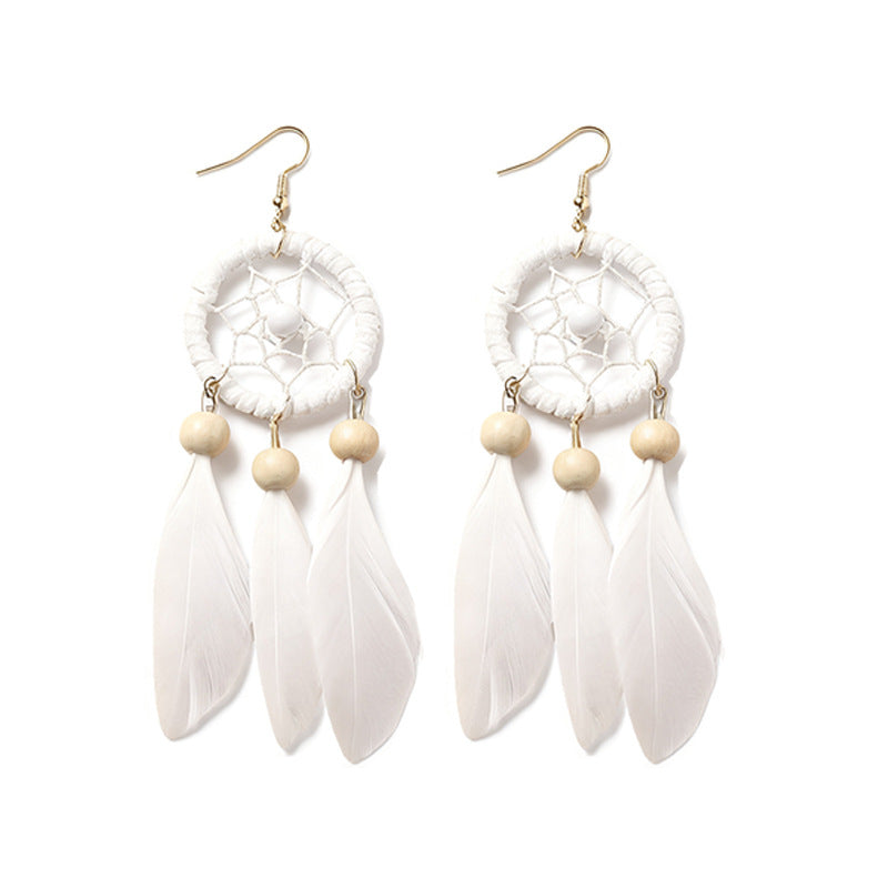Bohemian Feather Niche Design Red Chinese Style Earrings