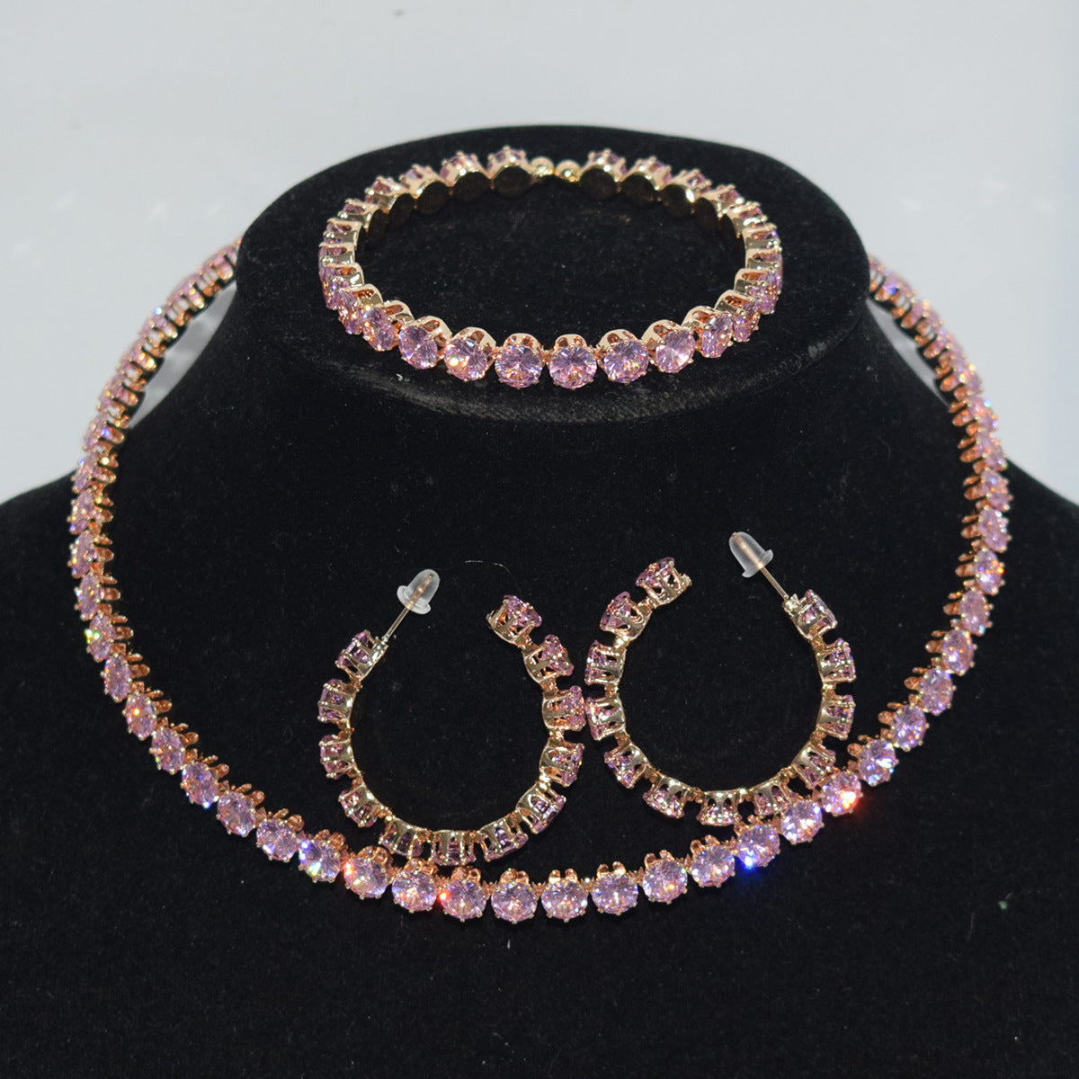 Women's Luxury Zircon Collar Ear Three-piece Horse Eye Fashion Jewelry Set