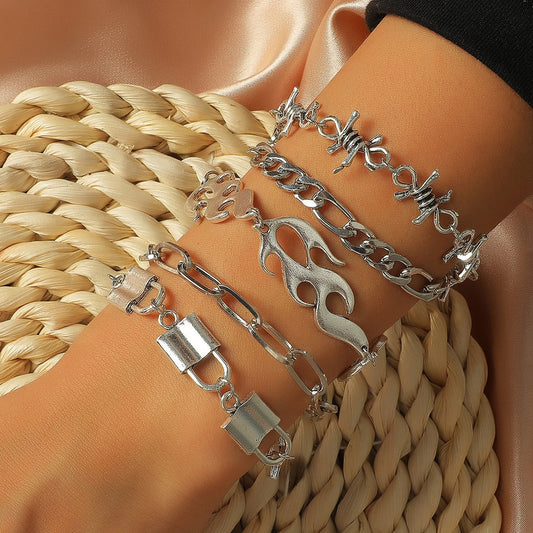 Thorns Flame Retro Metal Thick Chain Bracelets