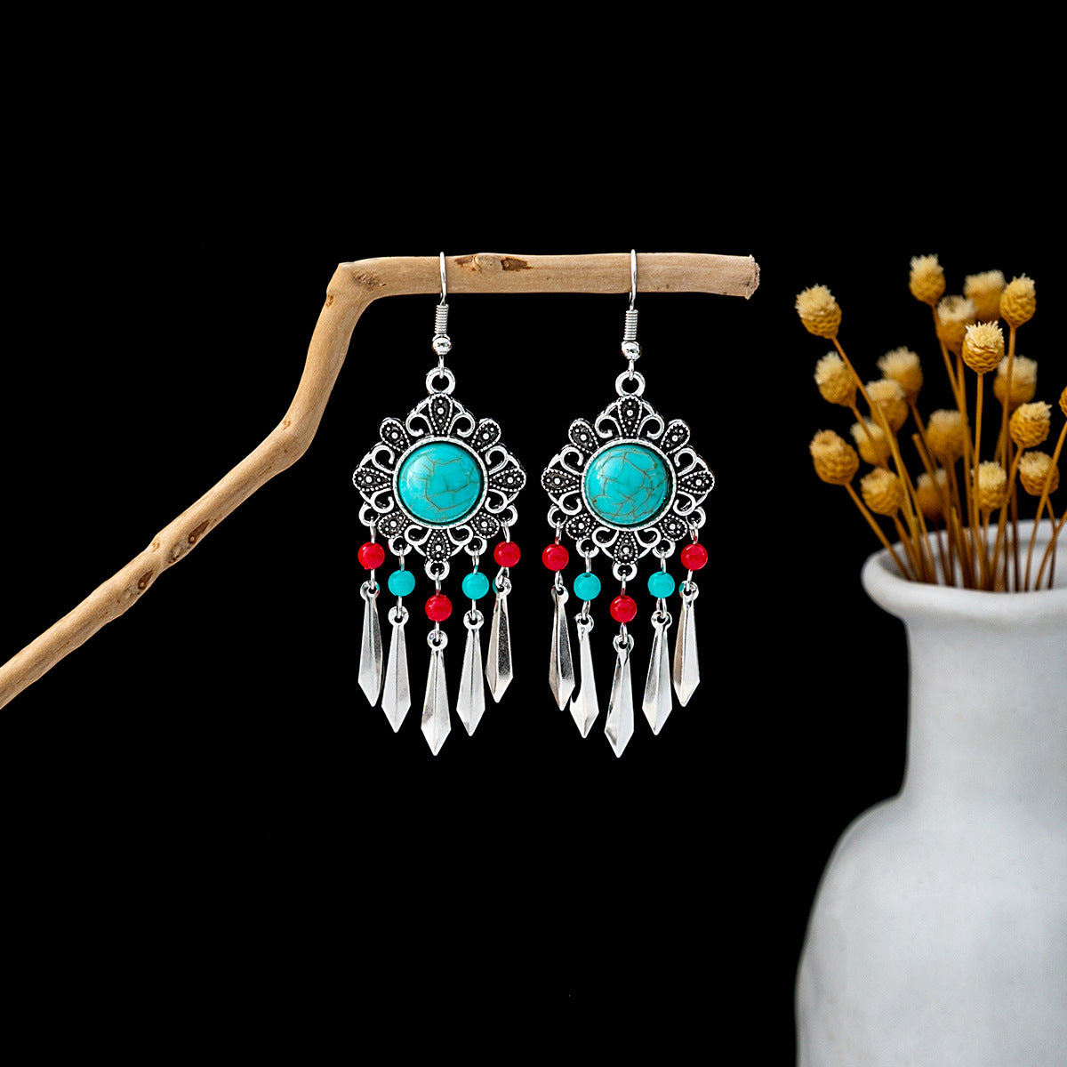 Tassel Turquoise Retro Minority Ethnic Style Earrings