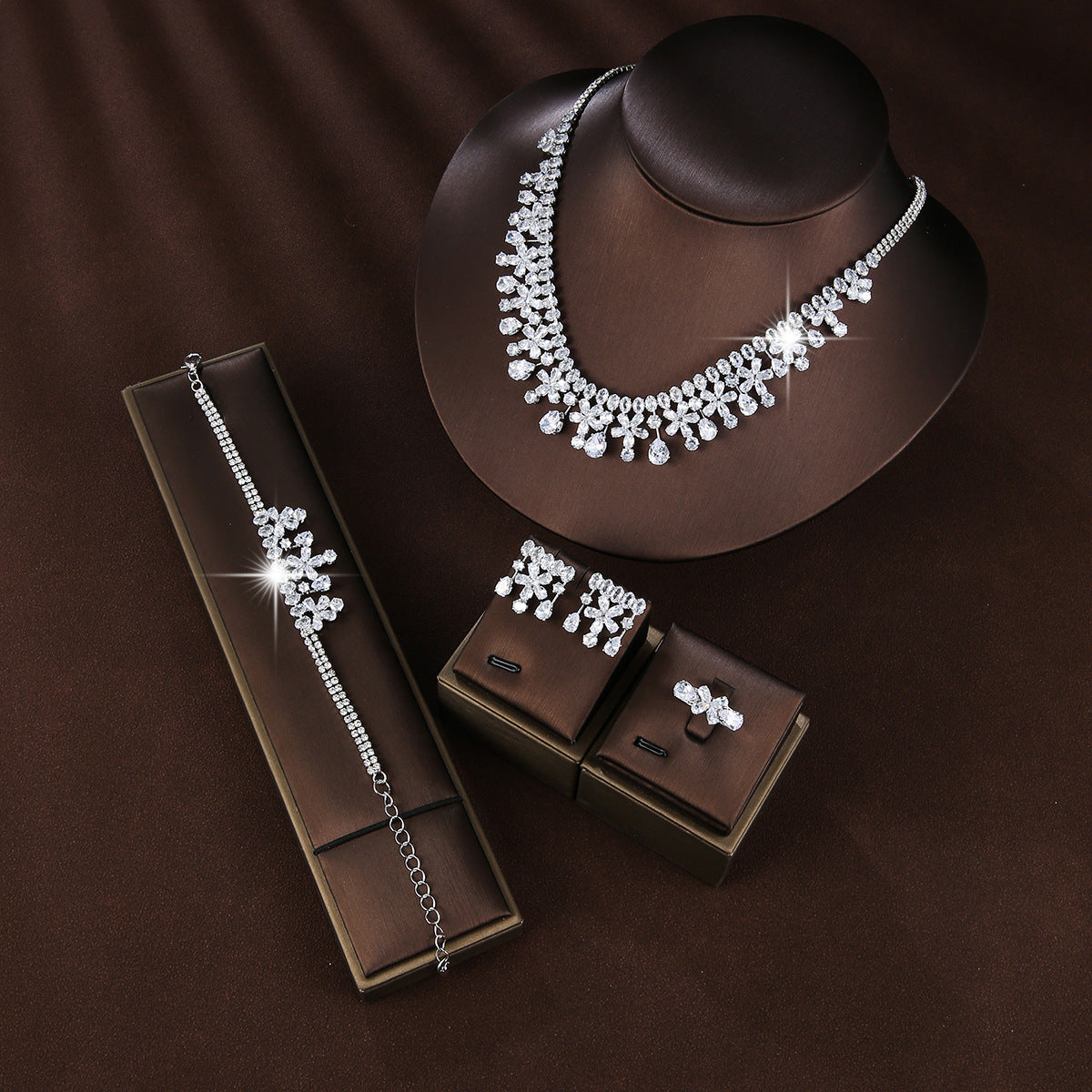Bridal Copper Micro Inlaid Zircon Wedding Jewelry Set