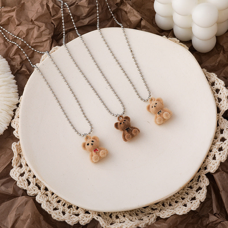 Women's Plush Bear Sweater Chain Long Clavicle Necklaces