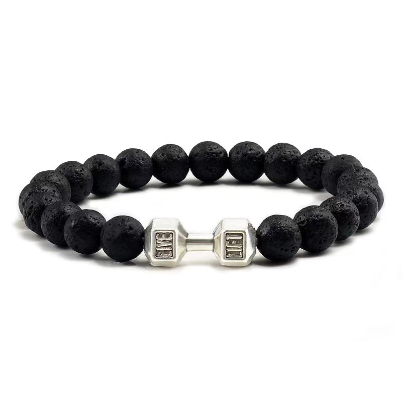 Women's & Men's & Beaded Volcanic Rock Dumbbell And Bracelets