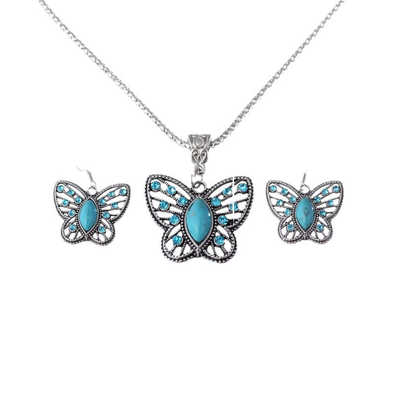 Full Diamond Turquoise Butterfly Vintage Ethnic Necklaces