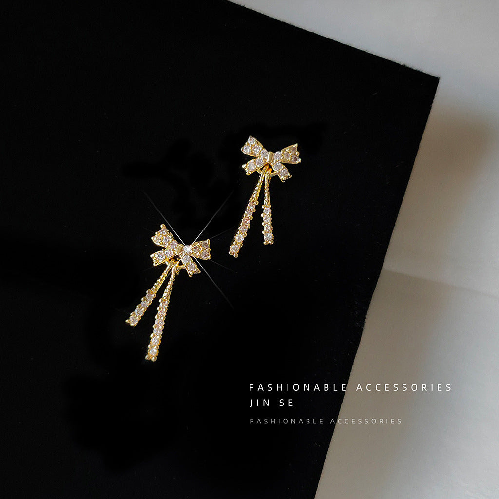 Zircon Sier Needle Plated Bow Simple And Elegant Earrings