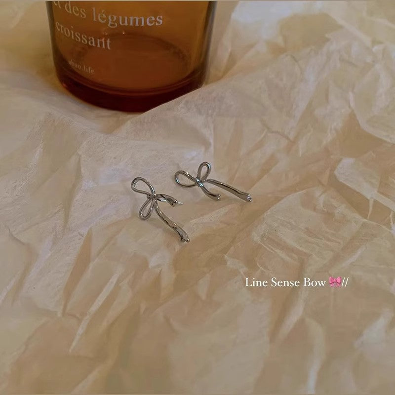 Women's Bow Ribbon Auricular Needle Sier Sweet Gentle Delicate Design Ear Clip