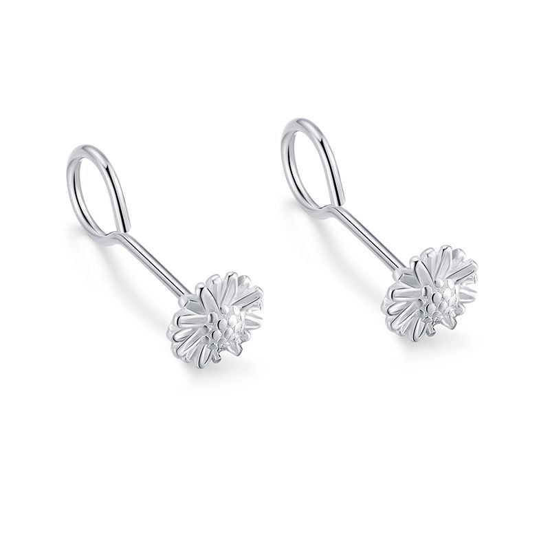 Sier-plated Engraved Female Star Moon Heart-shaped Ear Bar Mori Earrings