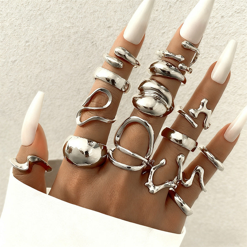 Women's Combined Fashion Liquid Lava Flower Irregular Rings