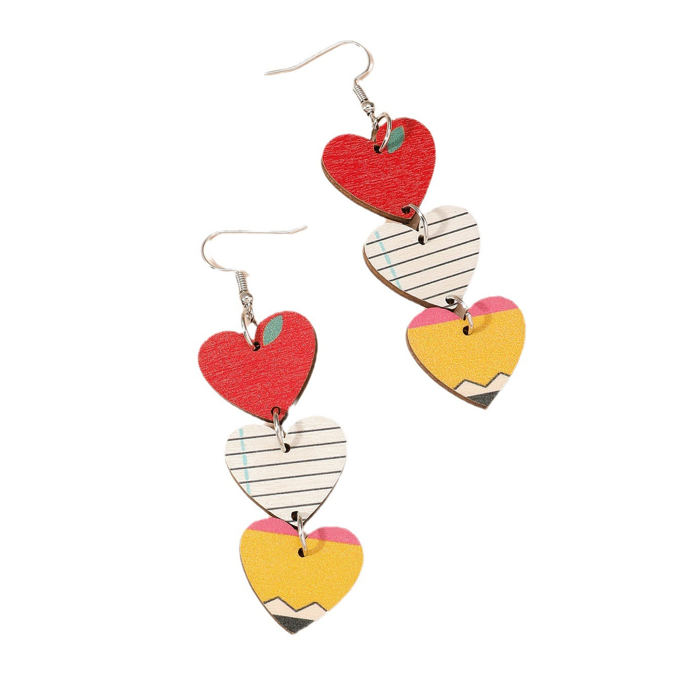 Fashion Creative Heart Notepad Pencil Printing Earrings