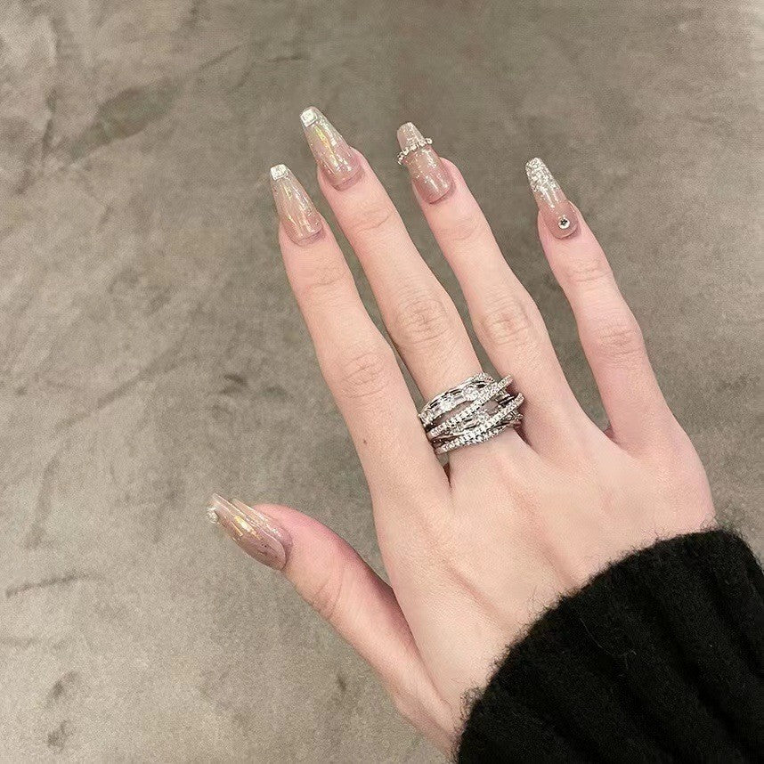 Women's Steel Zircon Cord For Braiding Niche High-grade Personality Light Luxury Ring