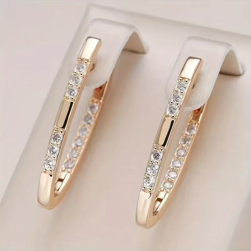 Women's Minority Elegant Fashion Copper Micro Inlaid Zircon V-shaped Clip High-grade Ear Buckle